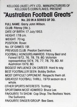 1981 Kellogg's Australian Football Greats #20 Garry Wilson Back